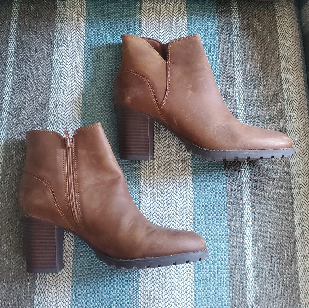 Distressed leather ankle boots